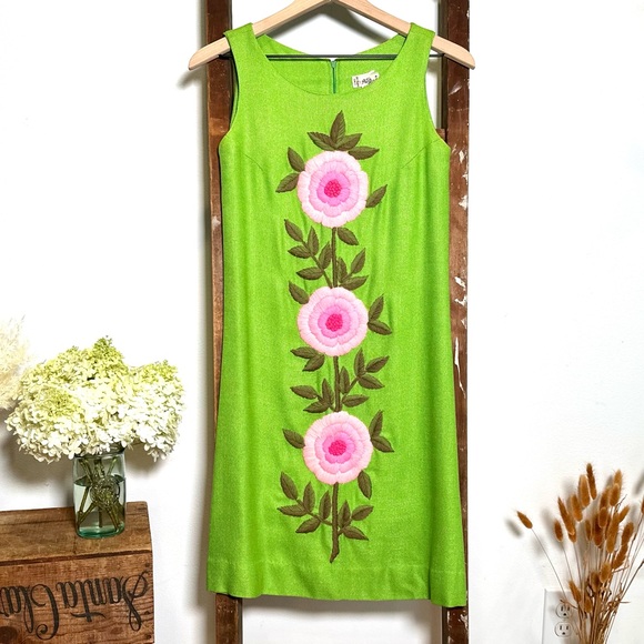 Vintage 60s Phil Rose Embroidered Mod Dress - Picture 2 of 7